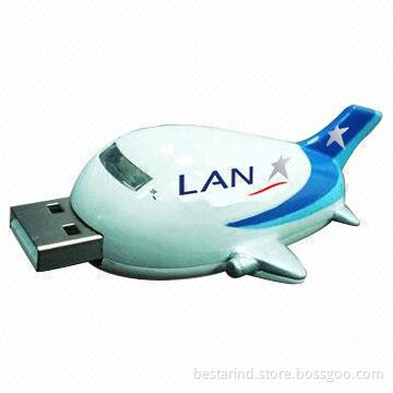 Plastic promotional airplane-shaped USB flash drive, customized colors/logos/packing ways accepted
